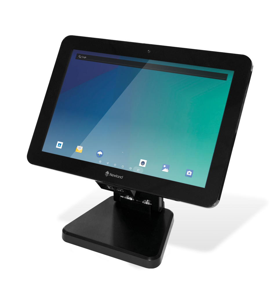 Perspective view NQuire 1000 Manta II touch panel computer with stand
