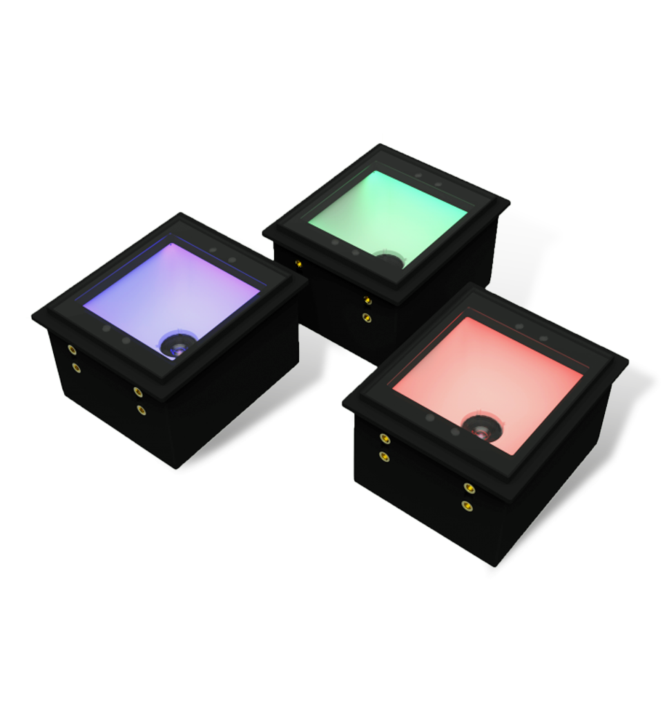 Perspective view FM3080 Hind fixed-mount scanner with different colour feedback