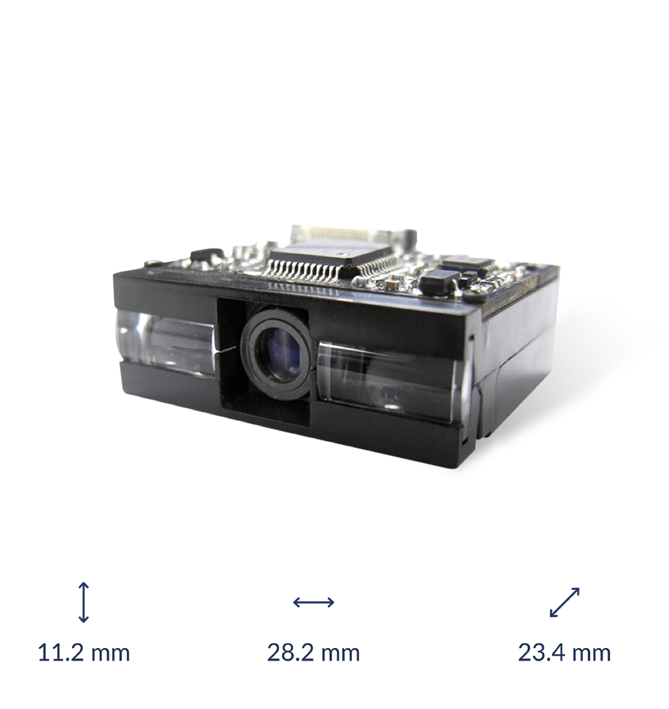 Perspective view EM1300 scan engines with dimensions