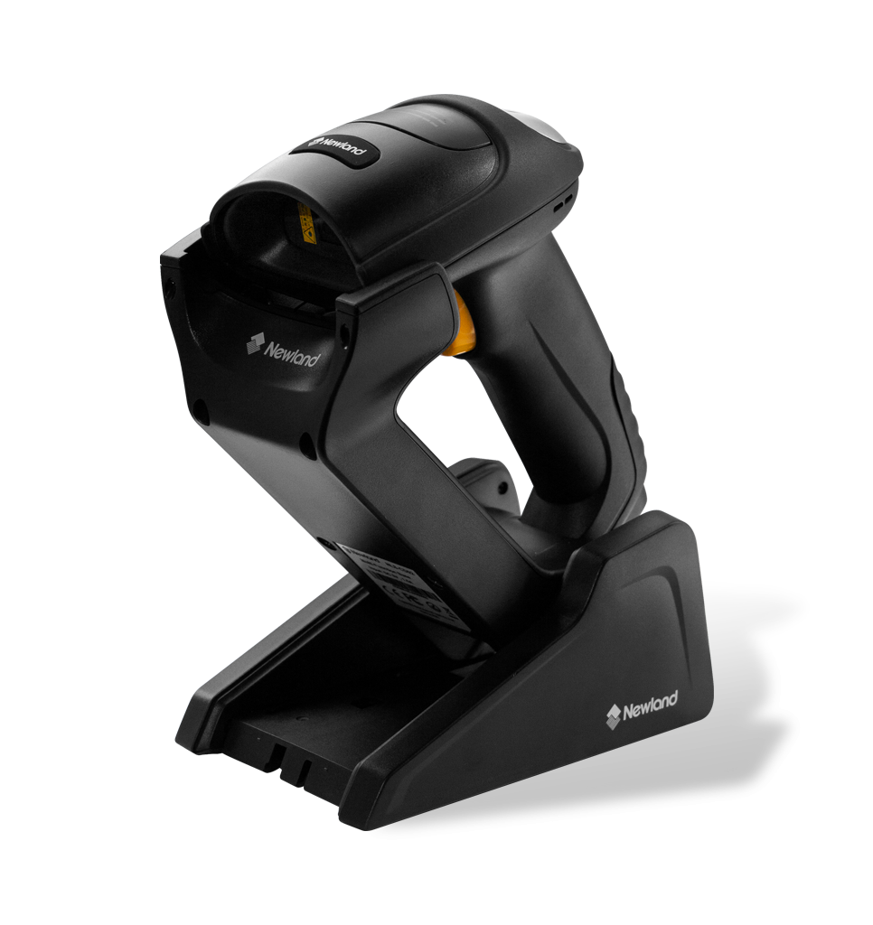 Perspective view HR52 Bonito Bluetooth handheld scanner in stand