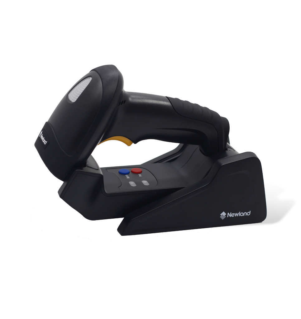 Side view HR15 Wahoo Bluetooth handheld scanner in stand