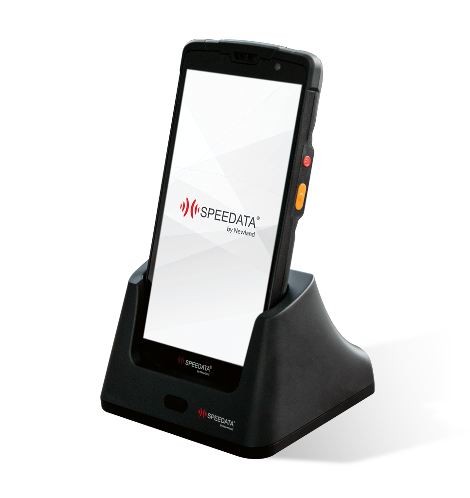 Perspective view SD55 Lynx UHF mobile computer in cradle