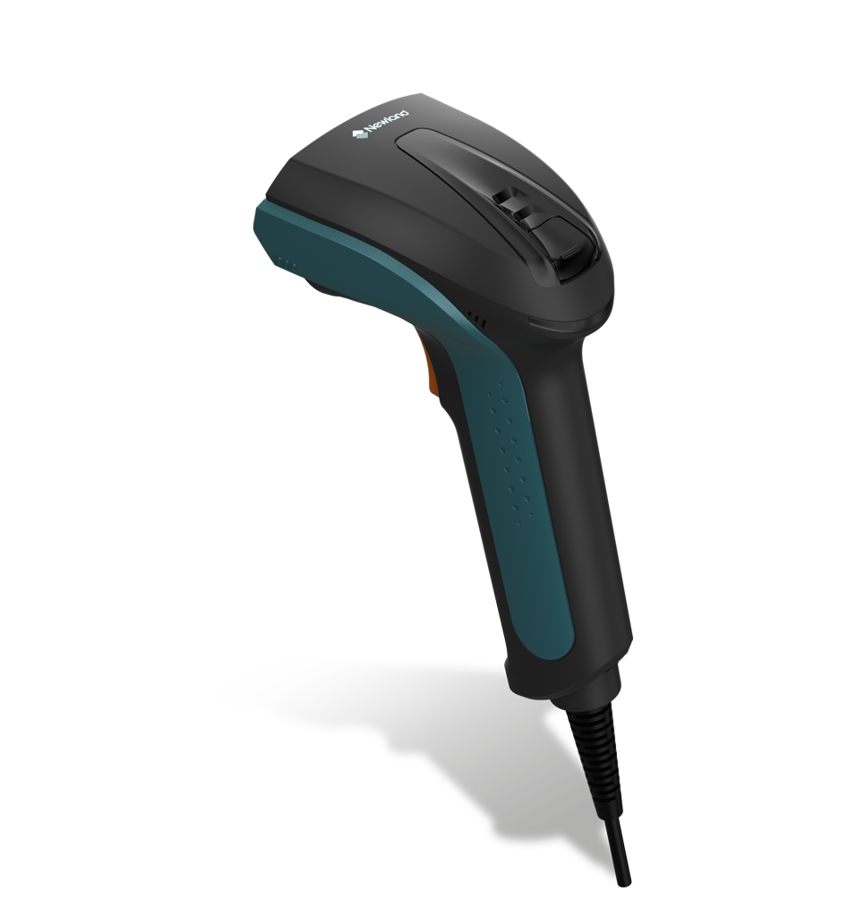 Perspective back view NVH220 Lophius AI Corded industrial handheld scanner