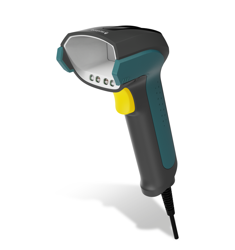 Perspective view NVH220 Lophius AI Corded industrial handheld scanner