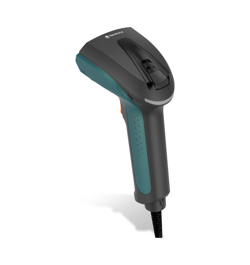 Perspective back view NVH220 Lophius AI Corded industrial handheld scanner