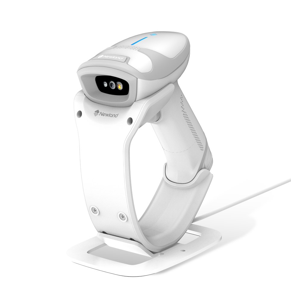 Perspective view HR33 Marlin AI BT Healthcare General Purpose Handheld Scanner in Stand/docking station