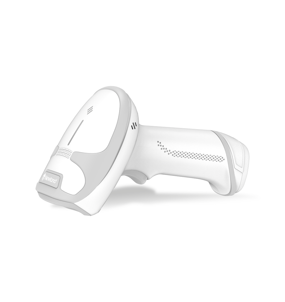 Side laying view HR33 Marlin AI BT White General Purpose Handheld Scanners