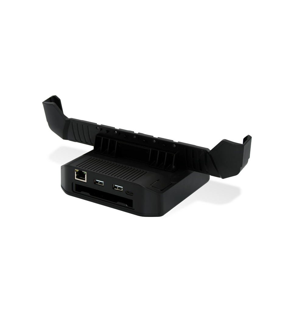Perspective back view SD-DC100P Desktop Cradle for NQuire 10 Trygon Tablet