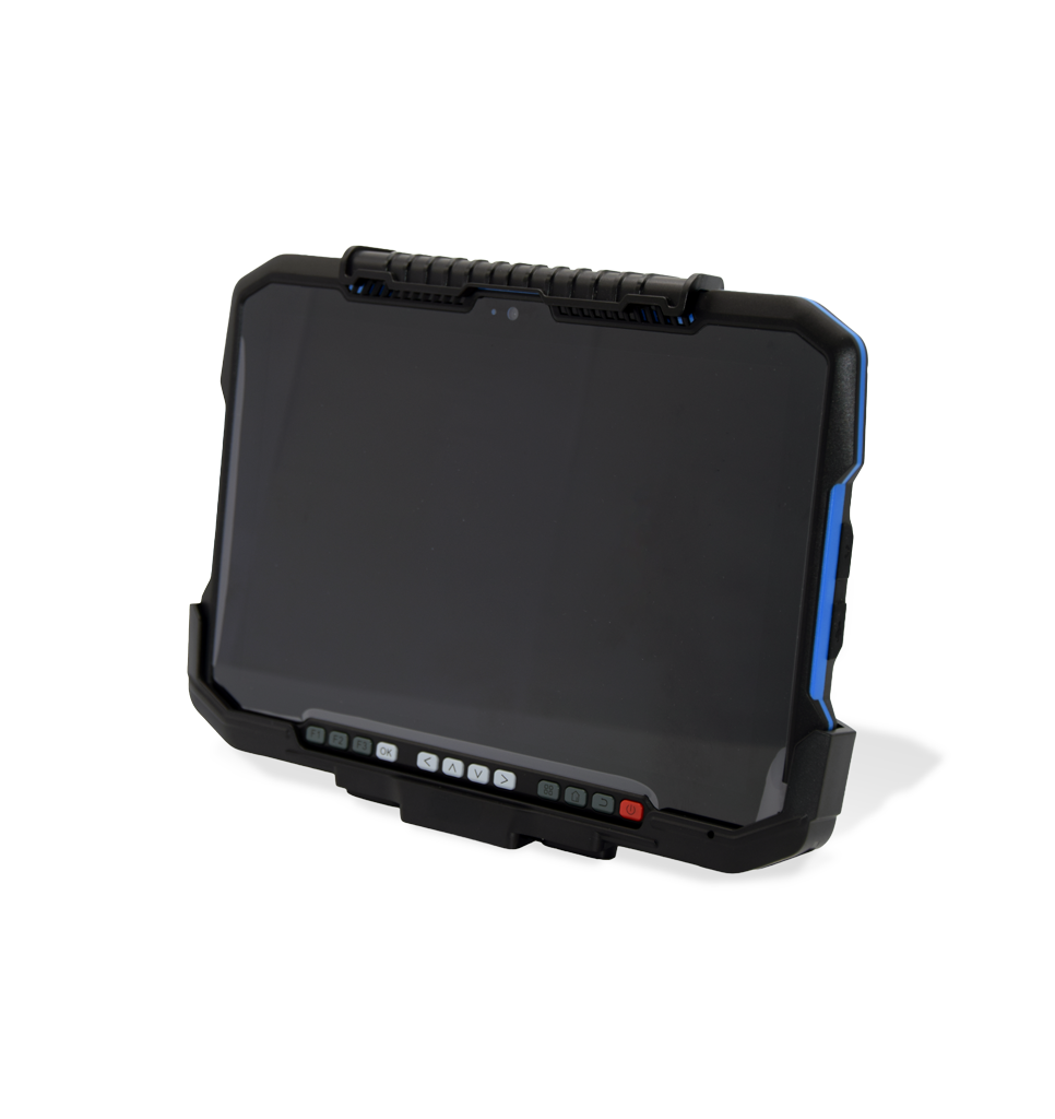 Perspective view SD-VC100P Vehicle Cradle with NQuire 10 Trygon Tablet