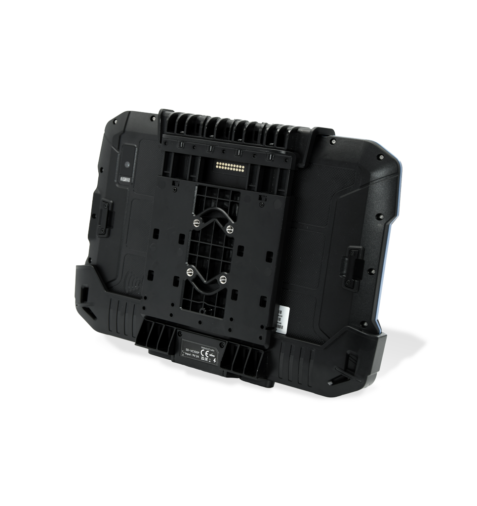 Perspective back view SD-VC100P Vehicle Cradle with NQuire 10 Trygon Tablet